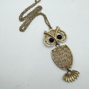 Vtg 70'S SARAH COVENTRY Gold Tone Nite-Owl Articulated Large Pendant Necklace